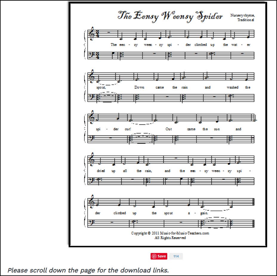 Piano sheet music for Eensy Weensy Spider