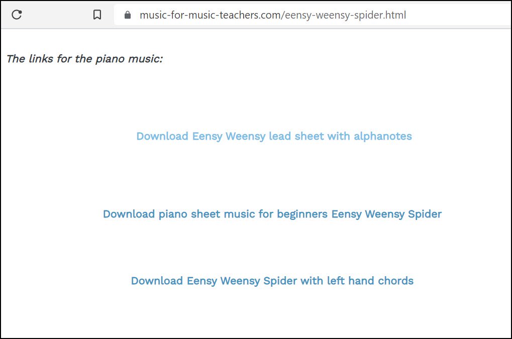 Picture of pdf links to sheet music