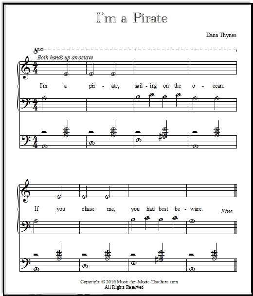 Piano duet "I'm a Pirate" with lettered notes