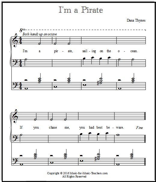 Duet for beginner piano, I'm a Pirate, free!