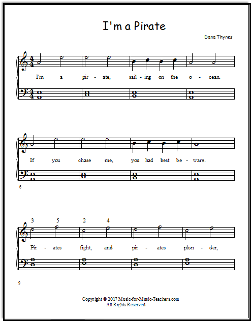 Note Printing With Pirates: A Level 1A Piano Game