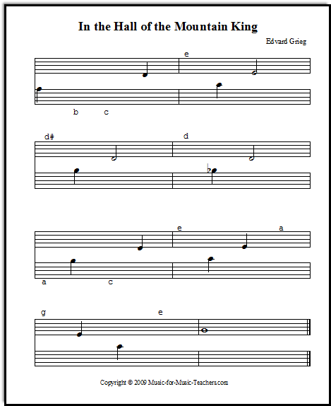 Music worksheet for In the Hall of the Mountain King