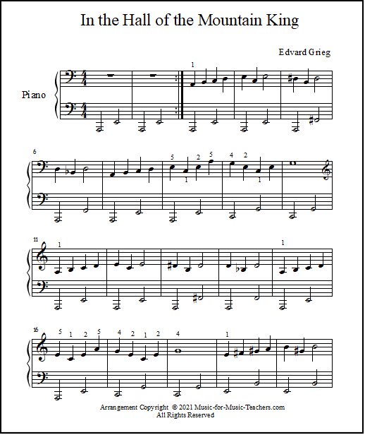 In the Hall of the Mountain King sheet music for piano