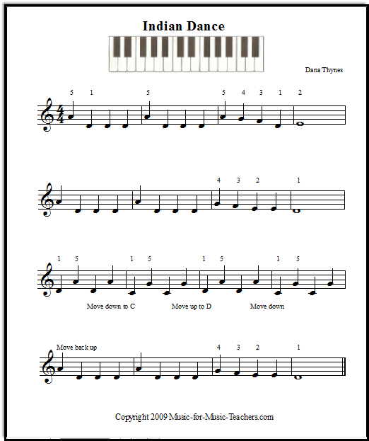 Free sheet music for kids Indian Dance, Music-for-Music-Teachers.com