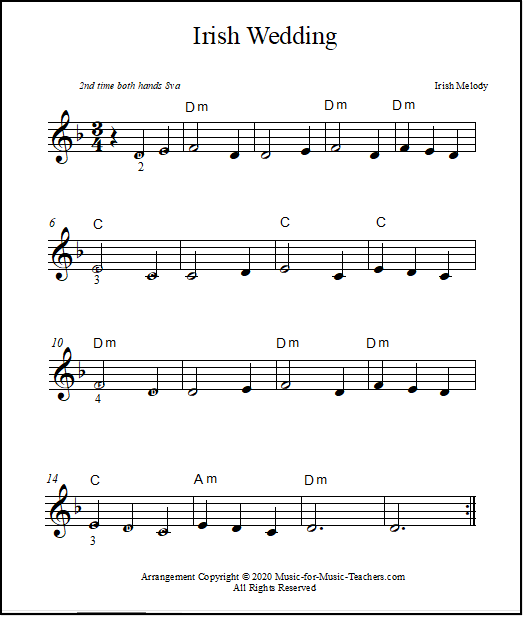 Irish Wedding sheet music in Dm - easiest version