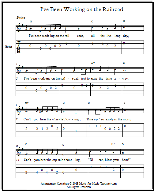 I've Been Working on the Railroad guitar tabs