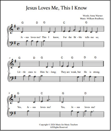 Jesus Loves Me easy piano