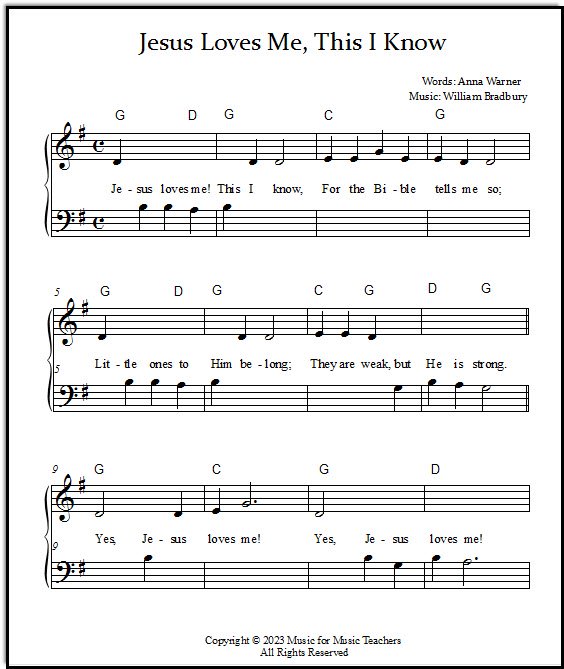 Gospel Song Jesus Loves Me Beginner And Easy Piano Plus Lead Sheets