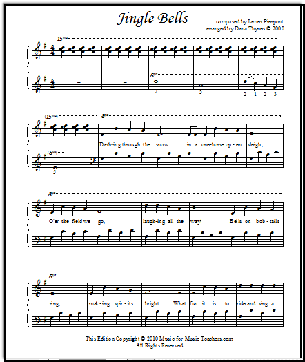 Jingle Bells (easy sheet music / color coded notes) - Classful