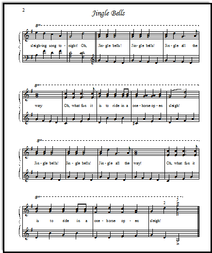 Jingle Bells free sheet music for elementary-level piano players, an interesting and joyous-sounding arrangement