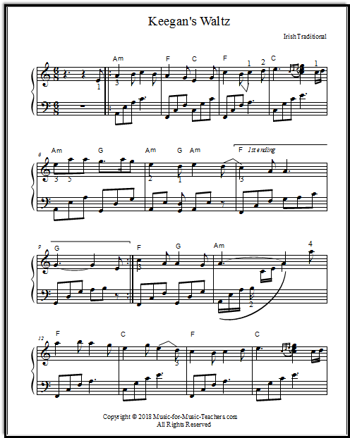 An Irish melody for piano, with lovely left hand chords.