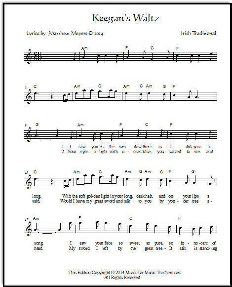 Free lead sheets for Irish songs about love