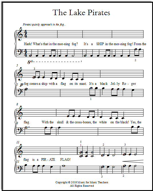 The Lake Pirates piano music, easiest arrangement in Am