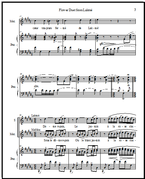 Lakme Flower Duet sheet music for your soprano students.  Key of B (original) and key of G for vocal students.