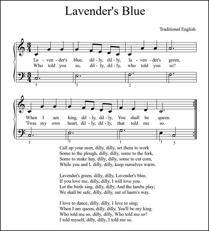 Lavender's Blue for piano, 2 hands