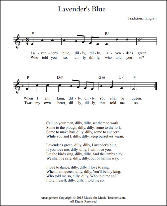 Lavender's Blue lead sheet