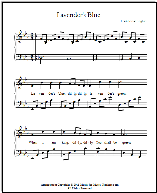 Lavender's Blue, a lovely piano arrangement for vocal backup.