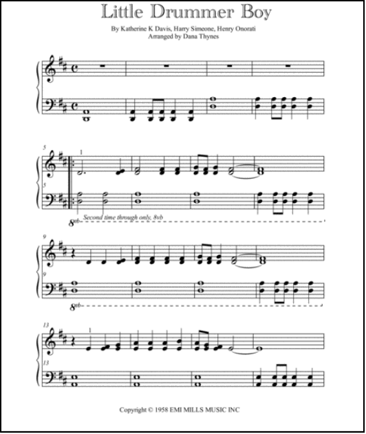 The Little Drummer Boy piano sheet music for early intermediate piano