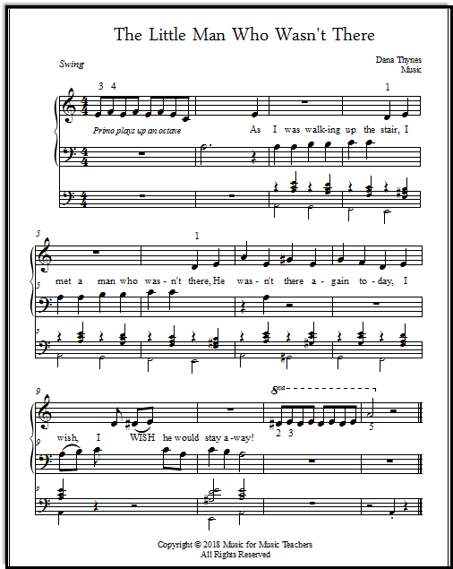 Duet for jazzy piano "The Little Man Who Wasn't There," all on one page