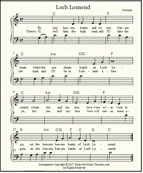 Loch Lomond for beginner piano