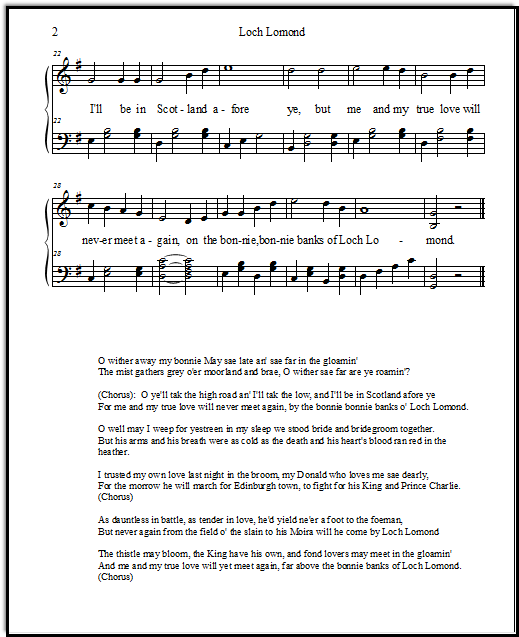 Loch Lomond lyrics old and new with piano arrangement