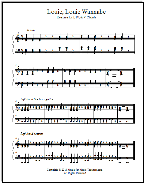I-IV-V chord exercises that sound like rock music "Louie Louie"