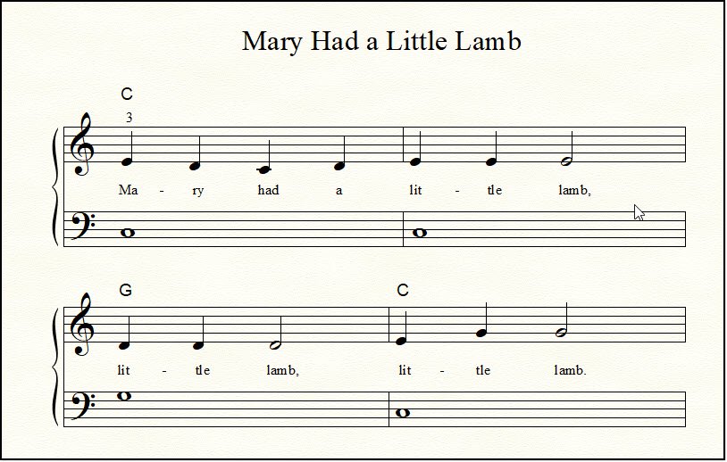 Mary Had a Little Lamb with single bass notes