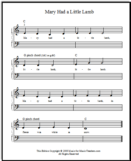 Mary Had a Little Lamb for beginner piano, free sheet music!