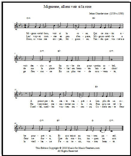 public domain music from Renaissance France lead sheet