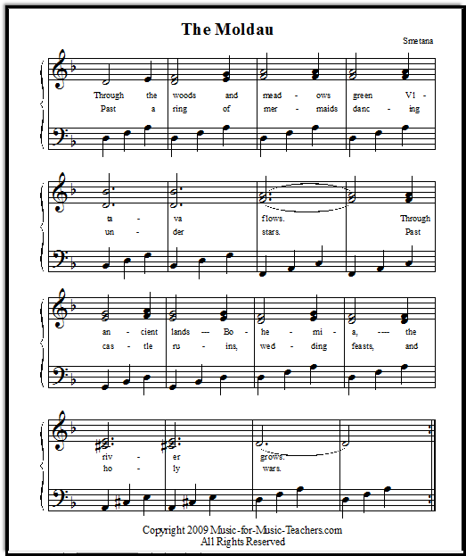 A pretty arrangement of the famous symphonic theme by Smetana.  This one has lyrics to sing!