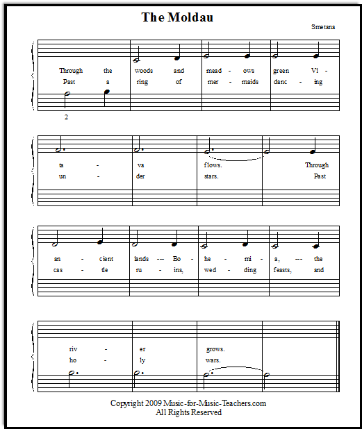 Easy piano songs the Moldau, for early beginner.  Middle C arrangement