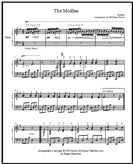 Die Moldau sheet music for piano, intermediate level