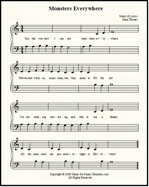 free Halloween Song for beginner piano that moves easily step-by-step