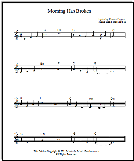 Morning Has Broken lead sheet