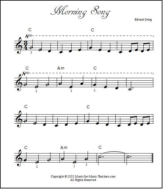 Lead sheet version of Morning Song