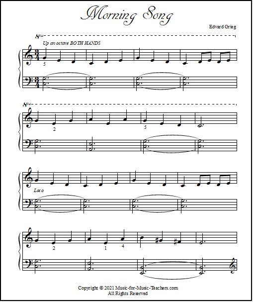 Sheet music for piano Morning Song