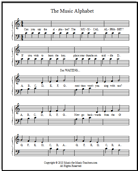 Piano song for beginners "The Music Alphabet"