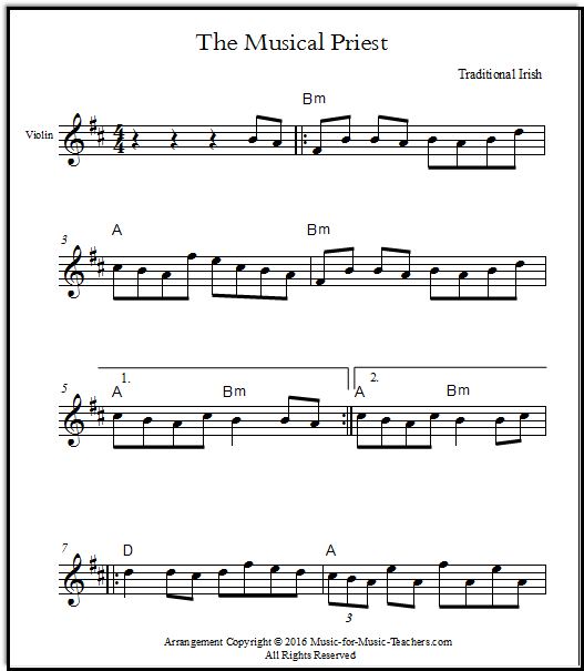 Fiddle tab for Irish Reel Musical Priest