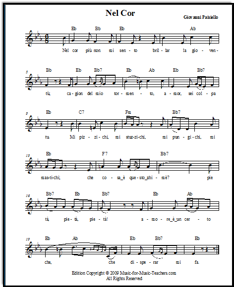 short aria free vocal sheet music