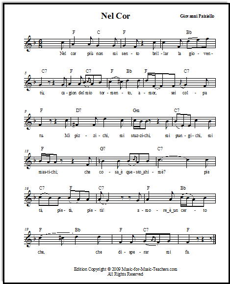 Paisiello's short aria, Nel cor piu non mi sento, another traditional melody