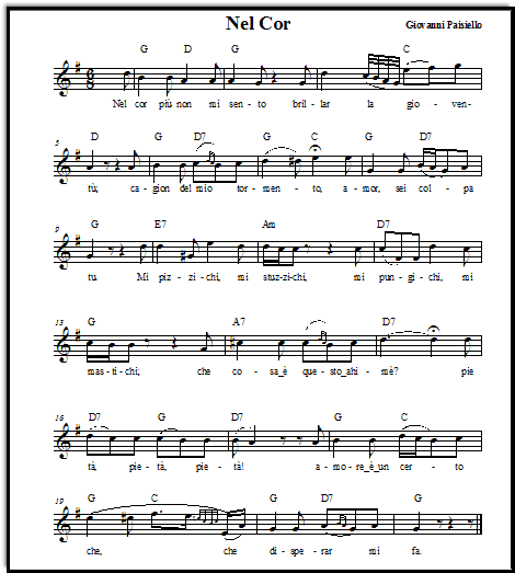 Nel Cor sheet music for beginning singers, version three