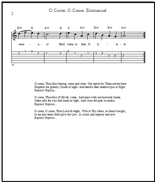 O Come Emmanuel gospel Christmas song lyrics and chords and tabs sheet music