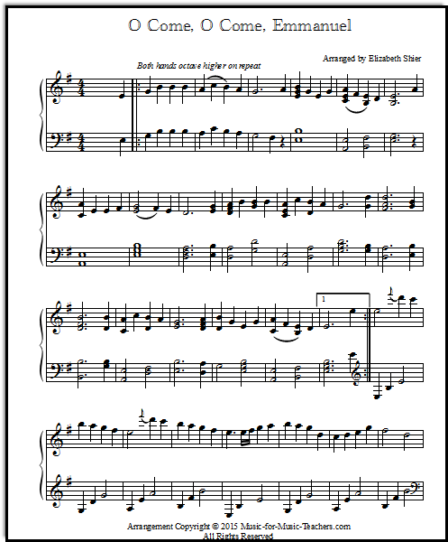 Piano arrangement of Oh Ven Emmanuel, free!