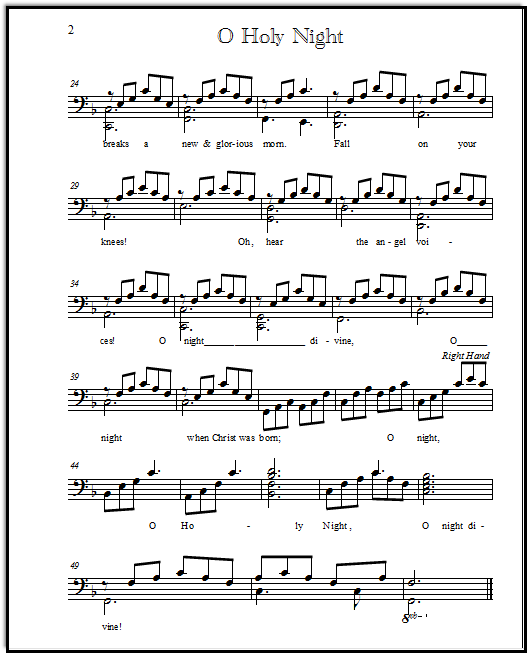 Page two of the newer, easier secondo duet part for O Holy Night piano duet.