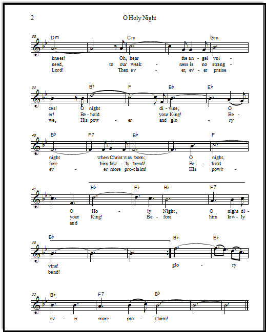 Lead sheet O Holy Night in Bb major, page 2. With chord symbols and lyrics.