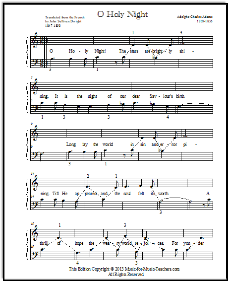 O Holy Night for Elementary Piano, with the melody shared between both hands.