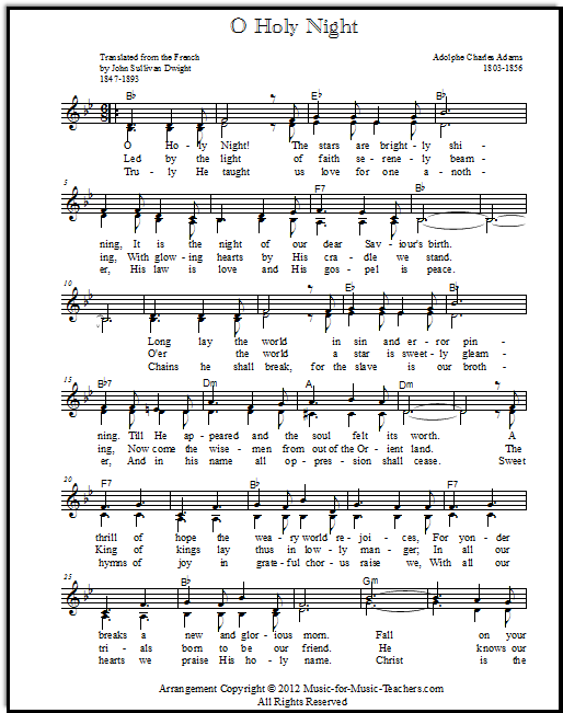 Vocal duet O Holy Night, for two or more voices.  With chord symbols.