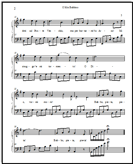 Opera sheetmusic for O mio babbino