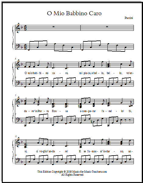 Easy arrangement of O mio babbino by Puccini