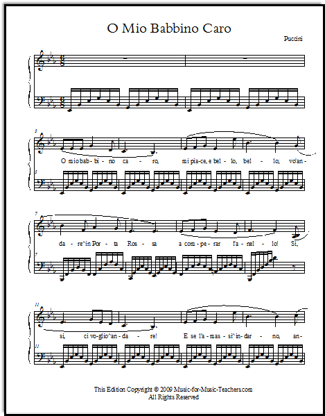 O mio babbino caro from Gianni Schicchi, a simplified accompaniment